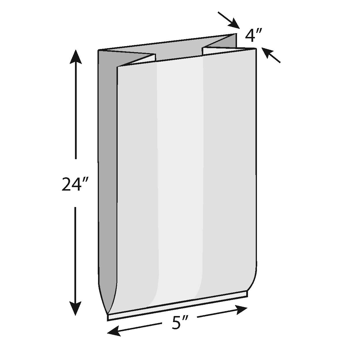 5" x 4" x 24" 1.25 Mil Gusseted Poly Bags