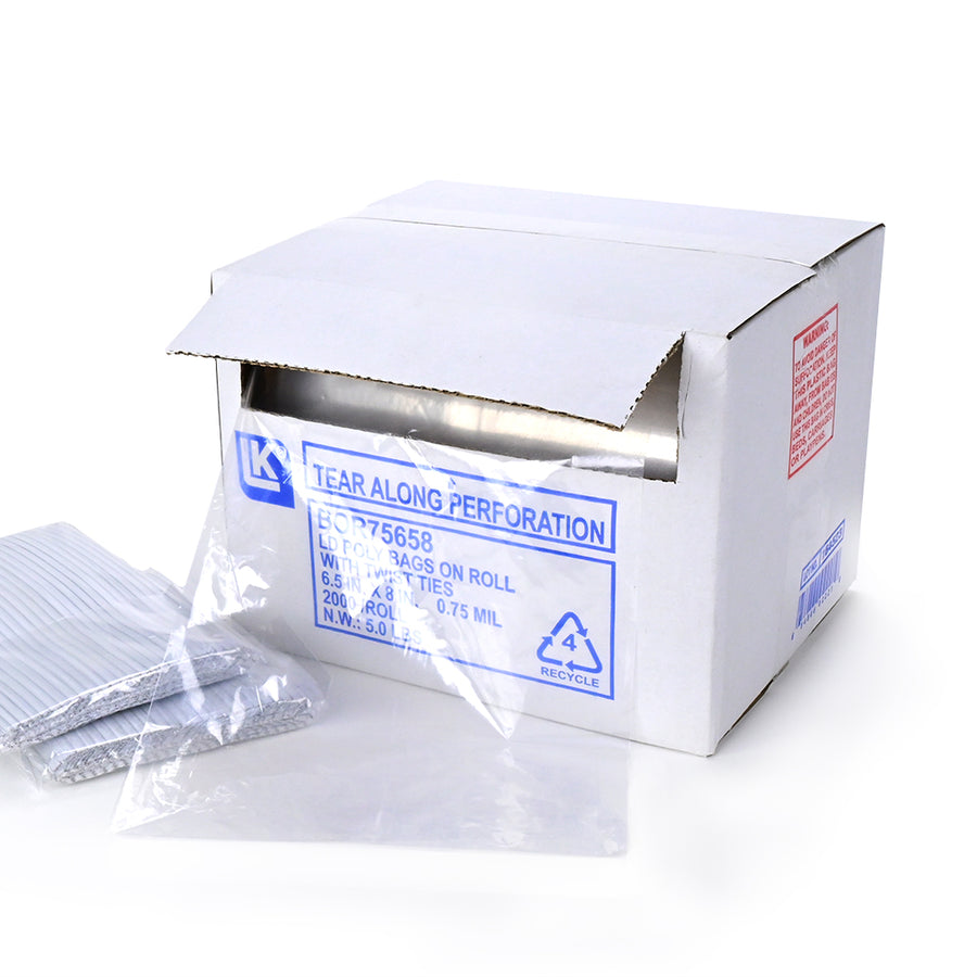 6.5" x 8" 0.75 mil LDPE Utility Bag w/ Twist Tie