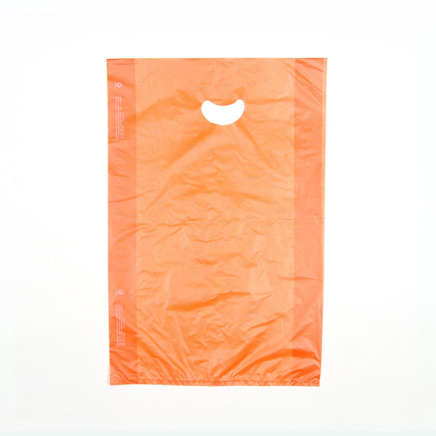 16" x 4" x 24" 0.7 mil Orange HDPE Merchandise Bags w/ Die Cut Handle