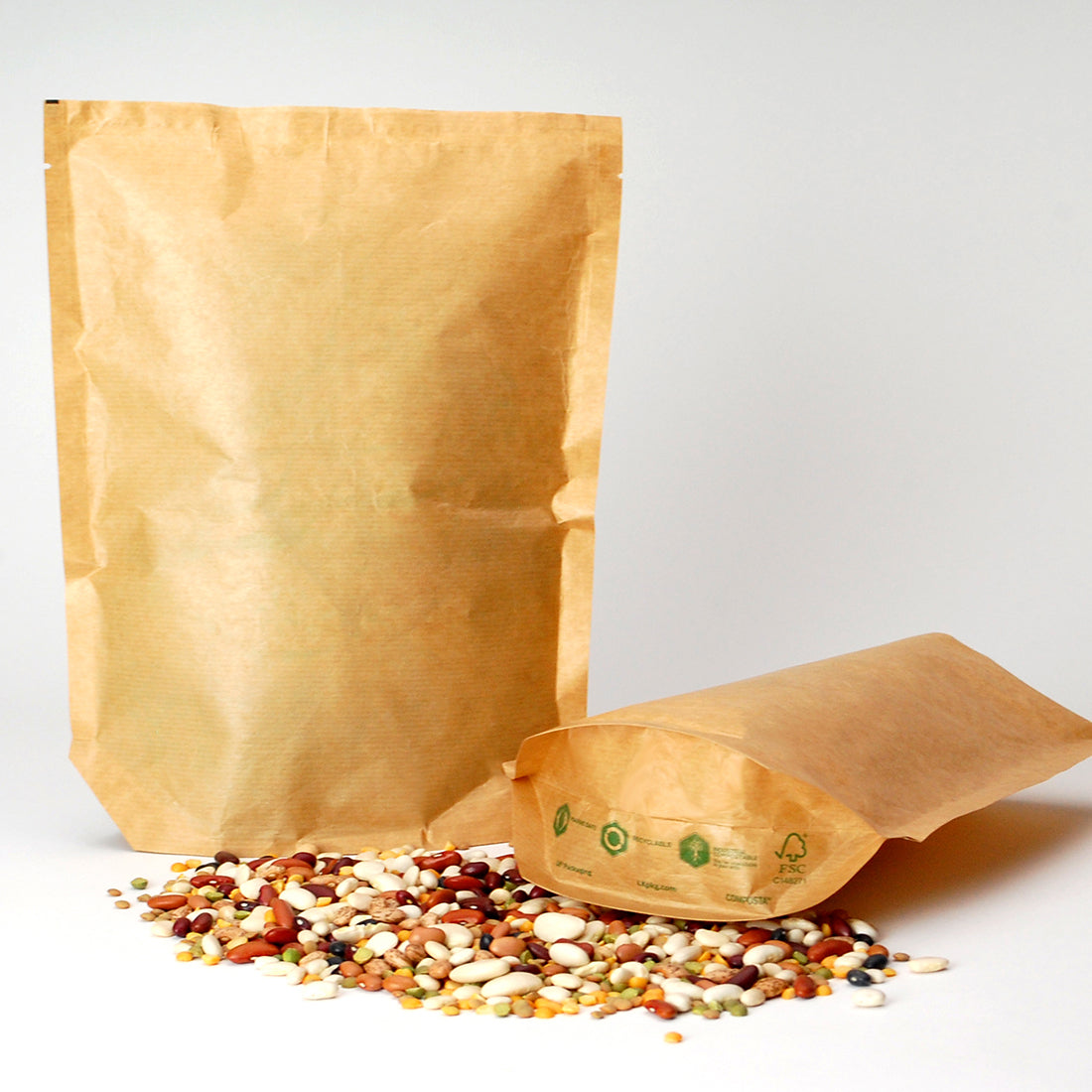 6" x 9" + 3.5"BG 96 GSM Compostable Stand-Up Pouches - 8 oz