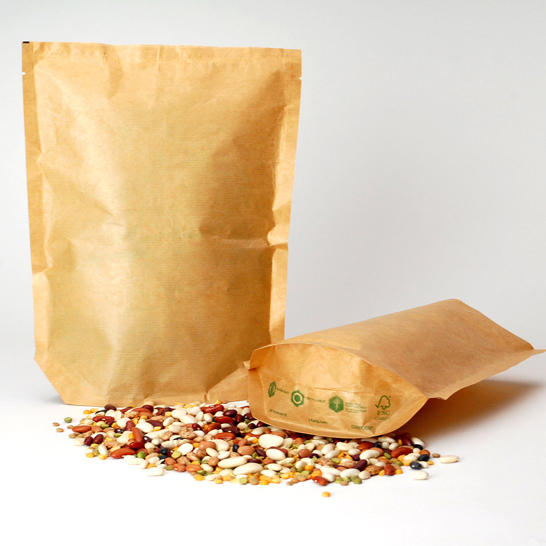 7.5" x 10" + 3.5"BG 96 GSM Compostable Stand-Up Pouches - 16 oz