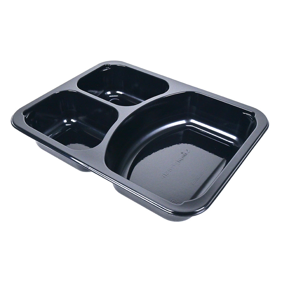 8.5" x 6.5" x 1.5" SimplyFresh Black CPET 3 Compartment Tray