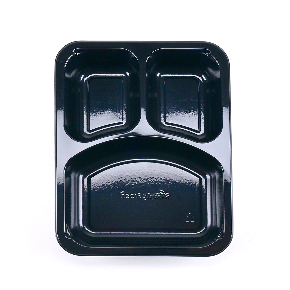 8.5" x 6.5" x 1.5" SimplyFresh Black CPET 3 Compartment Tray