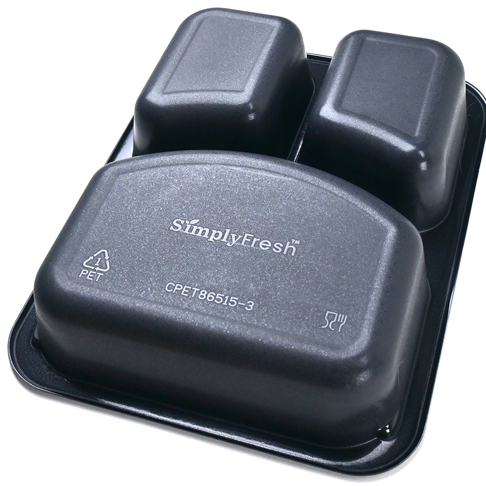 8.5" x 6.5" x 1.5" SimplyFresh Black CPET 3 Compartment Tray