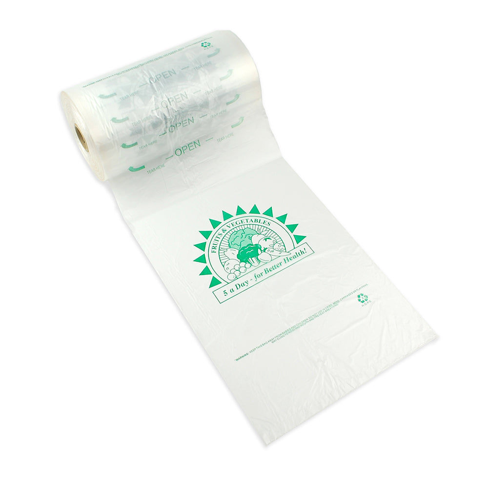 11" x 14" 0.5 mil HDPE Produce Bags -- Printed "5 a Day"