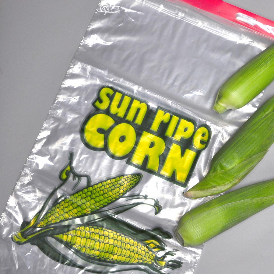 13" x 22" + 2"LP 1.2 mil Linear LDPE Corn Bags on Plastic Header