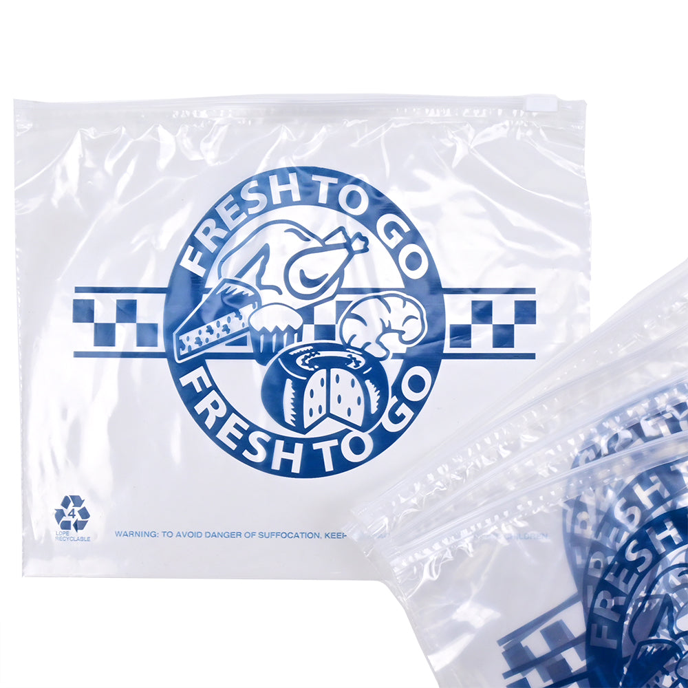 10.5" x 8" 2 mil Slide Seal Flat Packed Deli Bags -- Printed "Fresh to Go" One Color