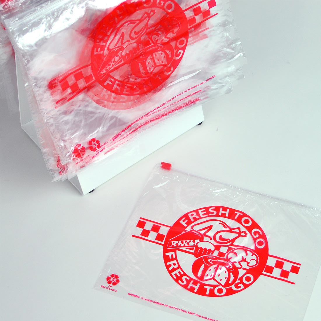 10" x 8" 1.2 mil Slide Seal Saddle Pack Deli Bags -- Printed "Fresh to Go" Red Print