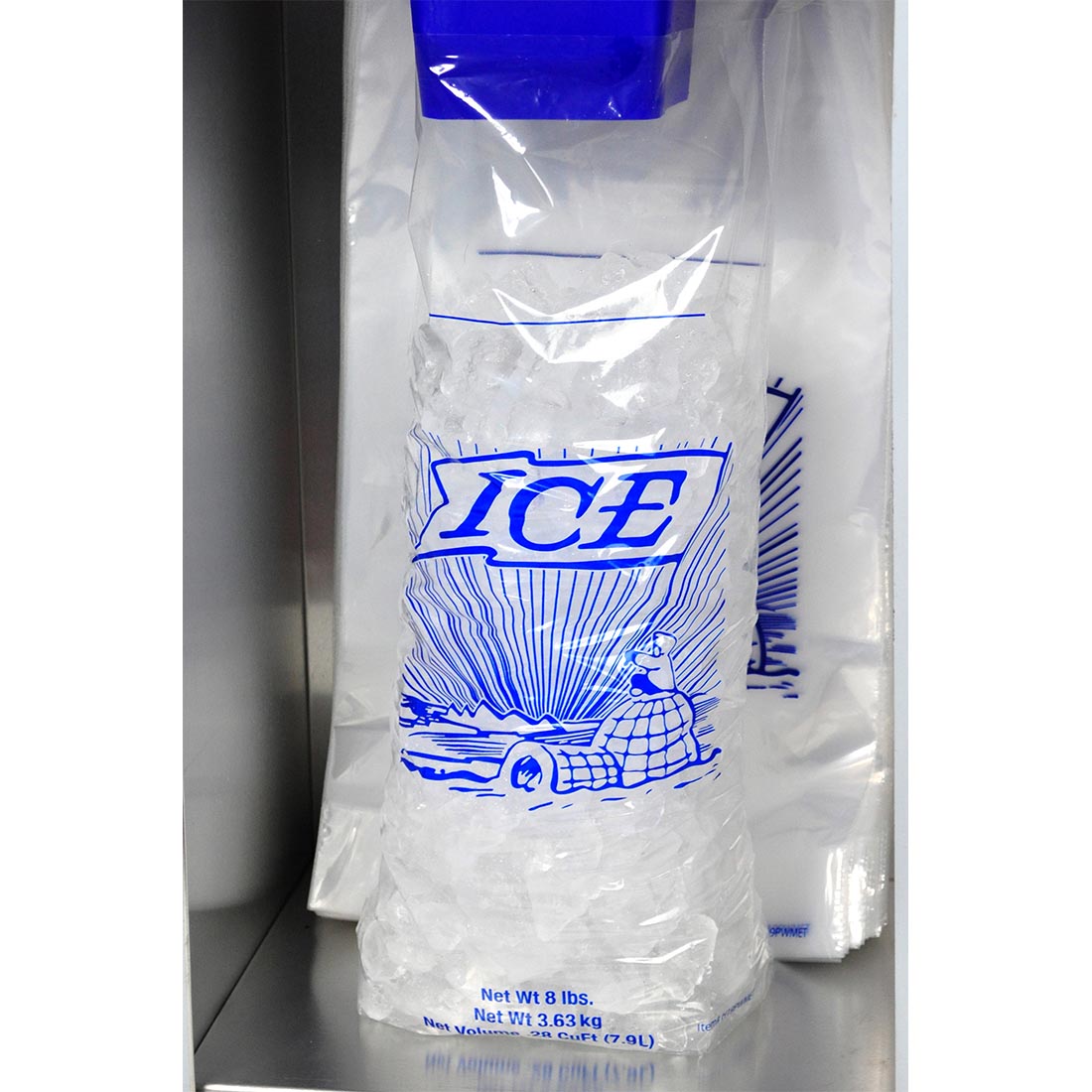 12" x 19" + 4"BG + 1.5"LP 1.25 mil Printed 10 lb. Ice Bag on Header