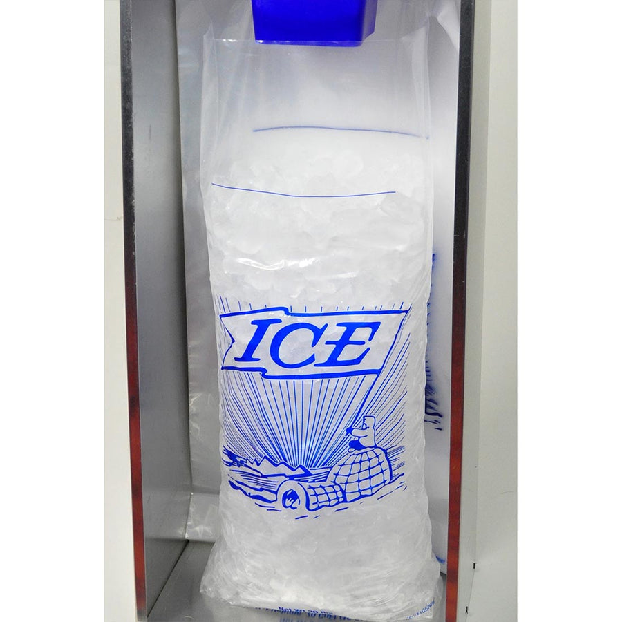 12" x 26" + 4"BG + 1.5"LP 1.75 mil Printed 20 lb. Ice Bag on Header