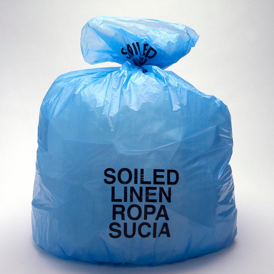 31" x 43" 14 micron HDPE Blue Soiled Linen Liners