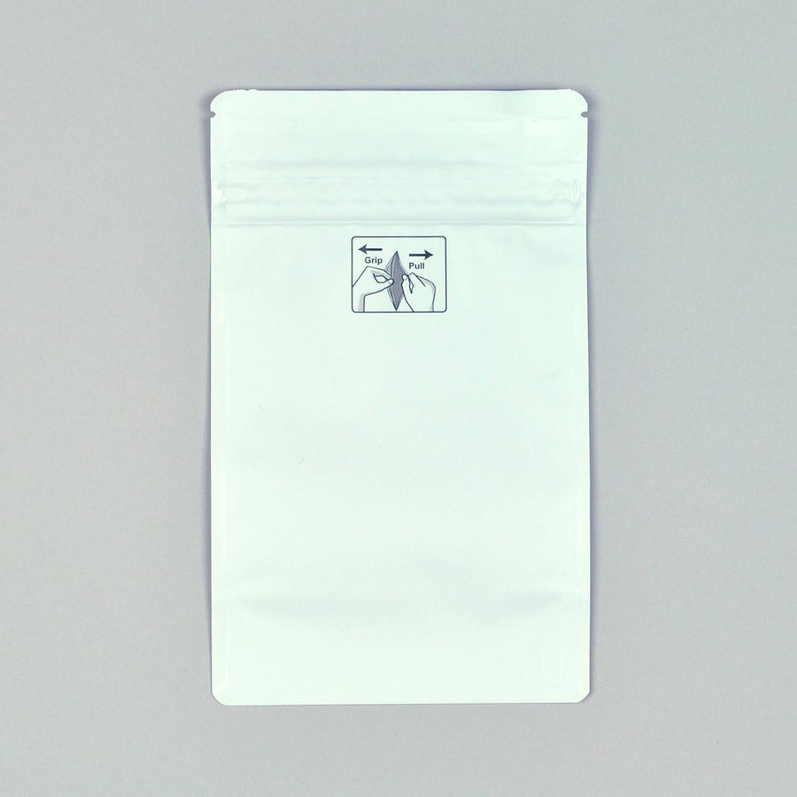 5" x 8.13" + 3"BG 4.8 mil 1/2 oz Child-Resistant Pouches - White