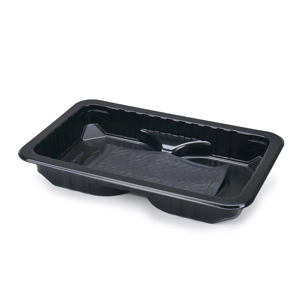 10.63" x 6.7" x 2" SimplyFresh™ Black Doublestack Hamburger Tray with Soaker Pad