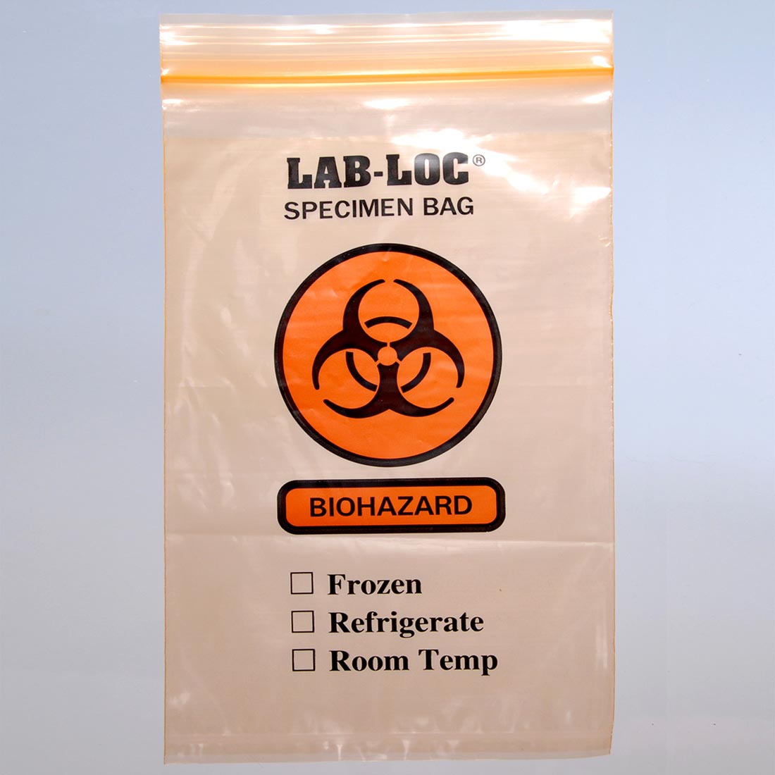 6" x 9" 2 mil Orange Tint Reclosable 3-Wall Specimen Transfer Bag (Biohazard)