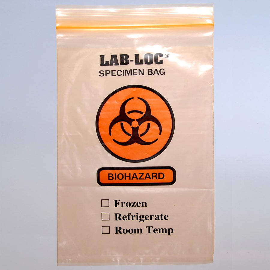 6" x 9" 2 mil Orange Tint Reclosable 3-Wall Specimen Transfer Bag (Biohazard)
