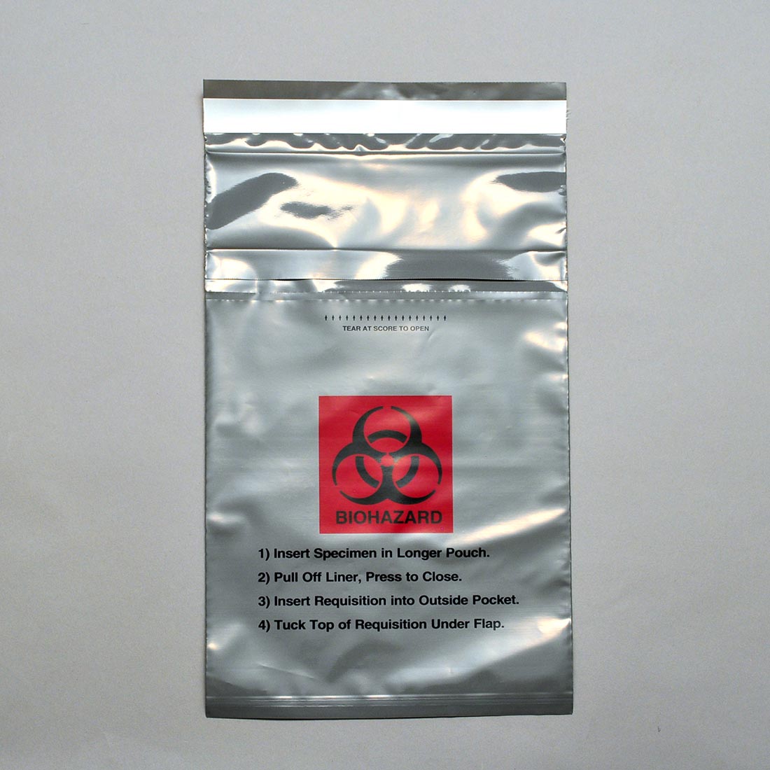 6" x 10.25" 2 mil Grey Opaque Adhesive Closure Tamper-Evident Specimen Transfer Bag (3-Wall)