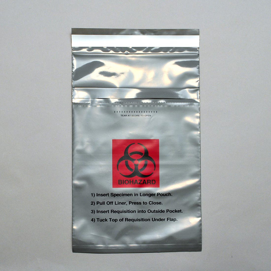 6" x 10.25" 2 mil Grey Opaque Adhesive Closure Tamper-Evident Specimen Transfer Bag (3-Wall)