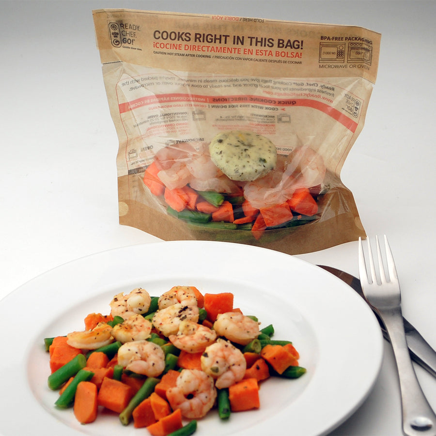 8.3" x 7.1" + 3.54"BG + 1.4"LP Ready. Chef. Go!® Self-Sealing Stand Up Pouches