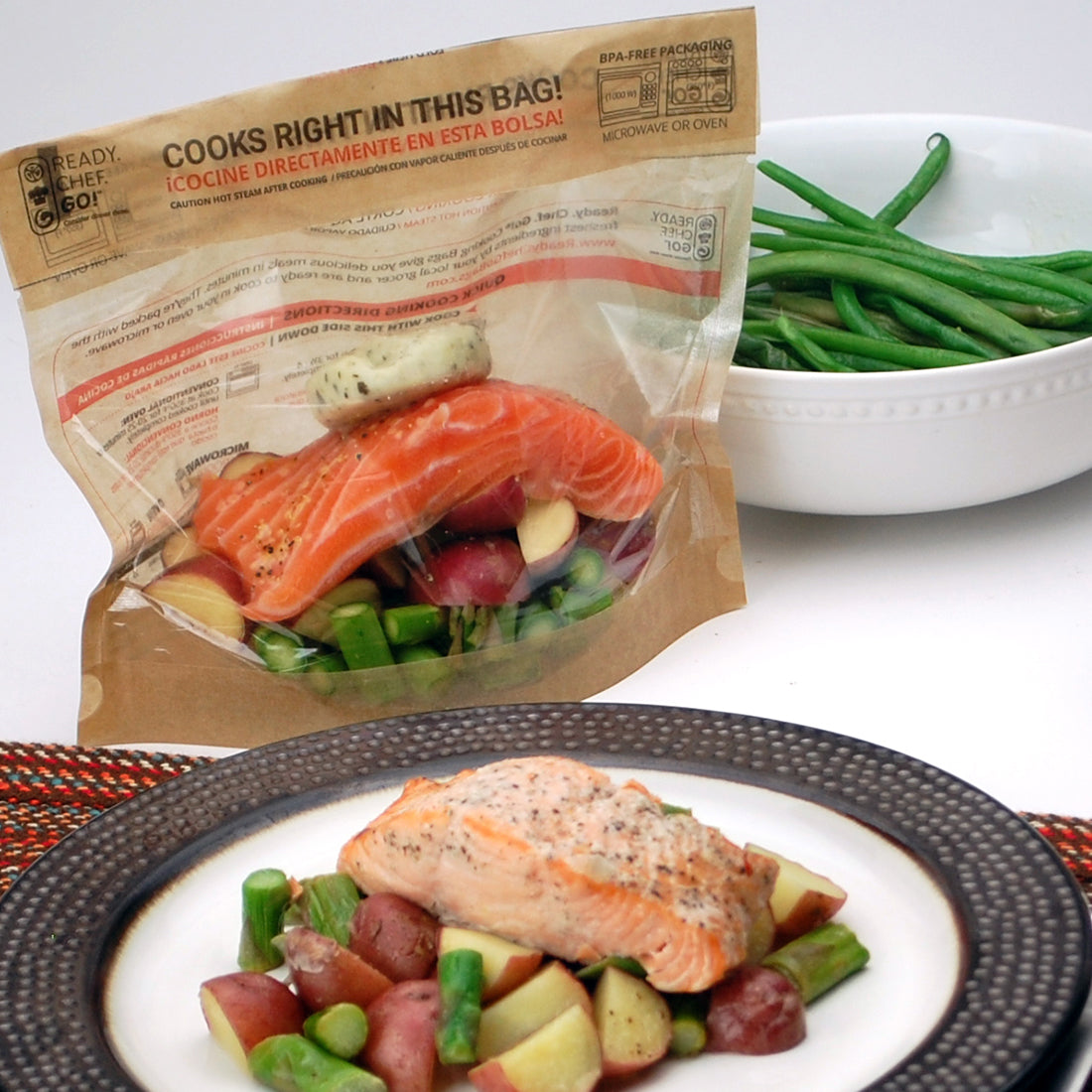 8.3" x 7.1" + 3.54"BG + 1.4"LP Ready. Chef. Go!® Self-Sealing Stand Up Pouches