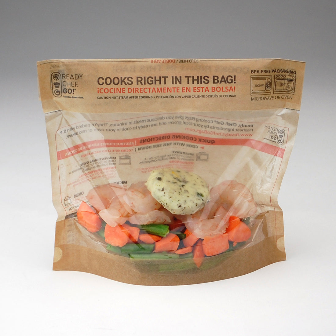 8.3" x 7.1" + 3.54"BG + 1.4"LP Ready. Chef. Go!® Self-Sealing Stand Up Pouches