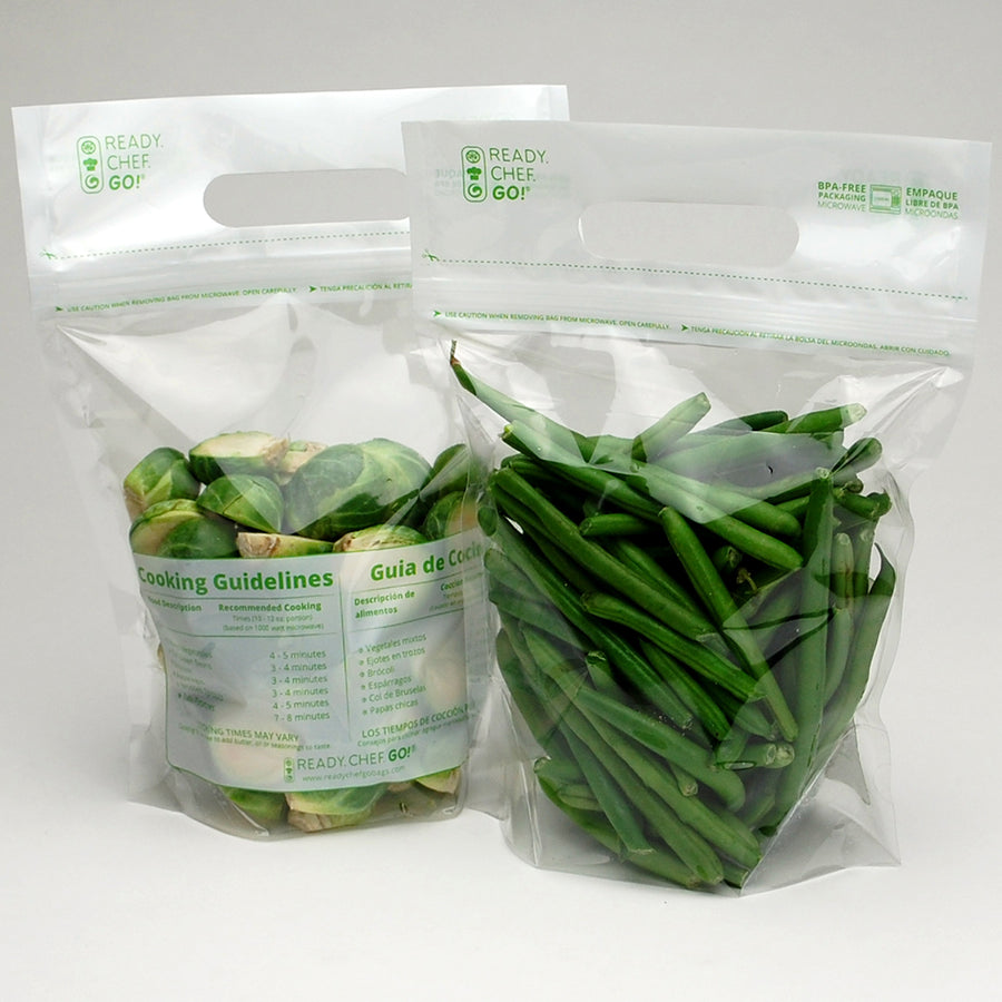 7.5" x 11" + 4"BG 2.5 mil Ready. Chef. Go! Microwavable Produce Pouches