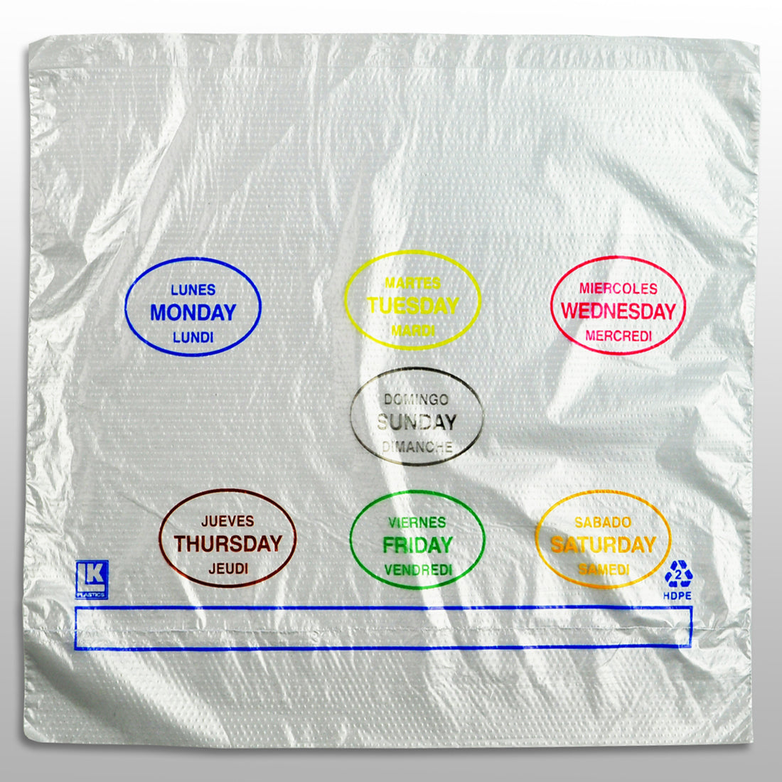 10" x 8.5" + 2"LP + 2"FB 0.5 mil Portion Control Saddle Pack Printed All Days (7 colors)