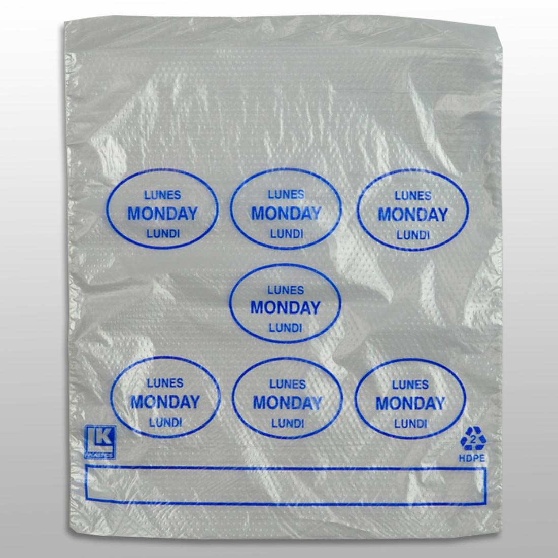 6.5" x 7" + 1.75"LP + 1.75"FB 0.5 mil Portion Control Saddle Pack w/ Monday (print in blue)