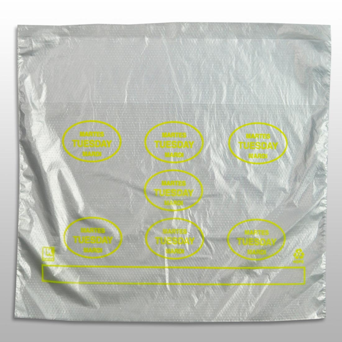10" x 8.5" + 2"LP + 2"FB 0.5 mil Portion Control Saddle Pack w/ Tuesday (print in yellow)