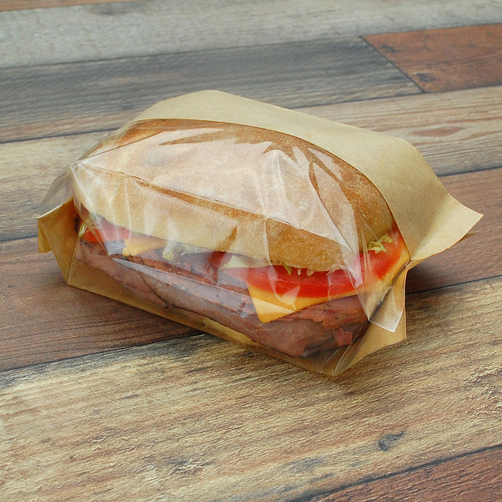 3.5" x 2.25" x 7.25" 80 GSM Kraft w/OPP #ReadyFresh® Kraft Paper Sandwich Bags with Window