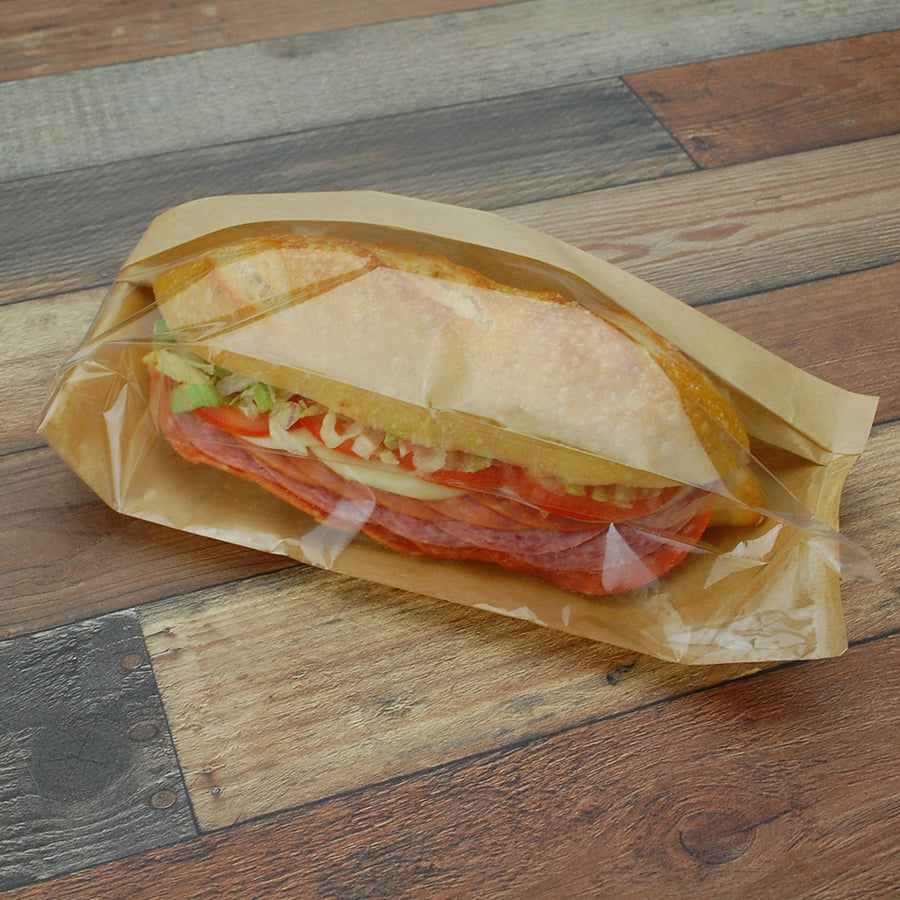 4.25" x 2.75" x 11.75" 80 GSM Kraft w/OPP #ReadyFresh® Kraft Paper Sandwich Bags with Window