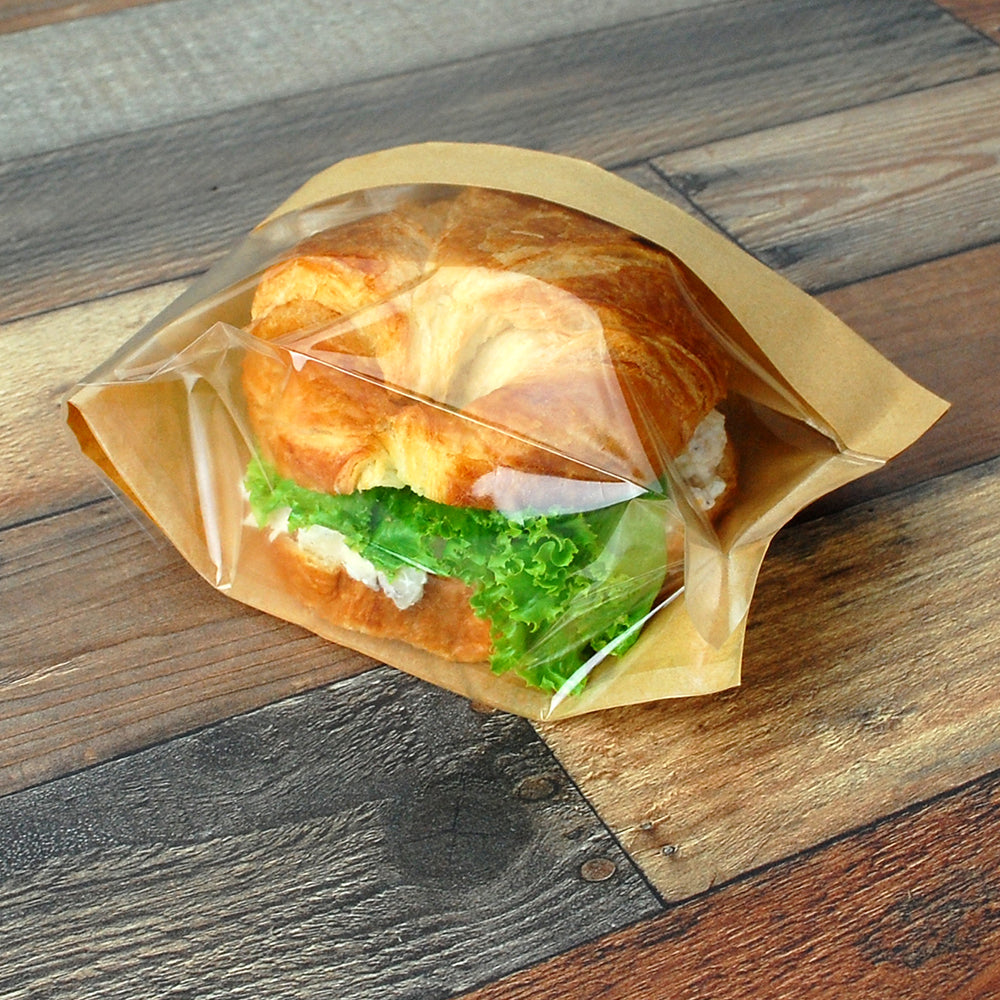 4.5" x 2.5" x 8.5" 80 GSM Kraft w/OPP #ReadyFresh® Kraft Paper Sandwich Bags with Window