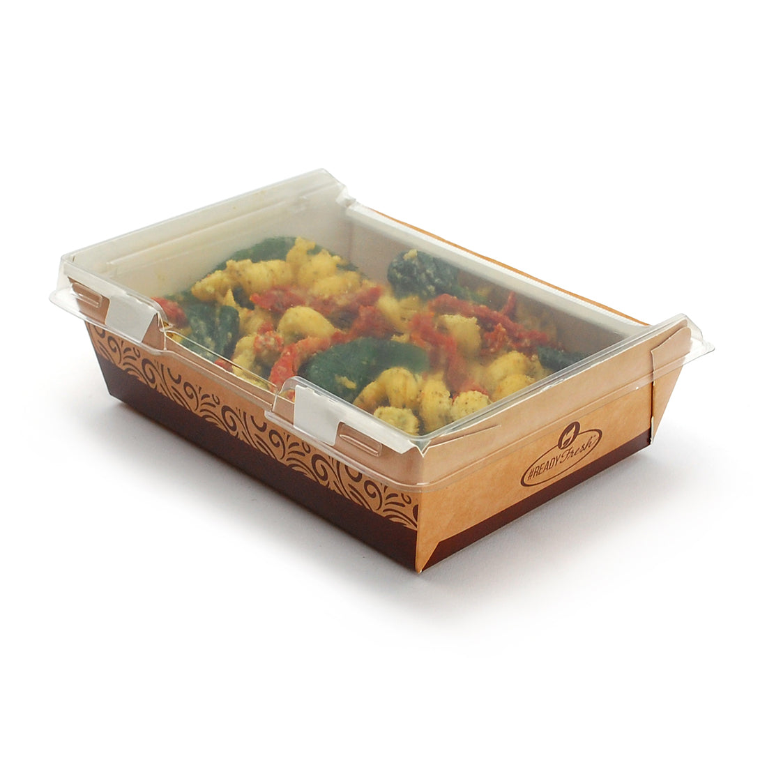 5" x 6.3" X 2.5" #ReadyFresh® Kraft Container w/ Clear Hinged Lid (Medium)
