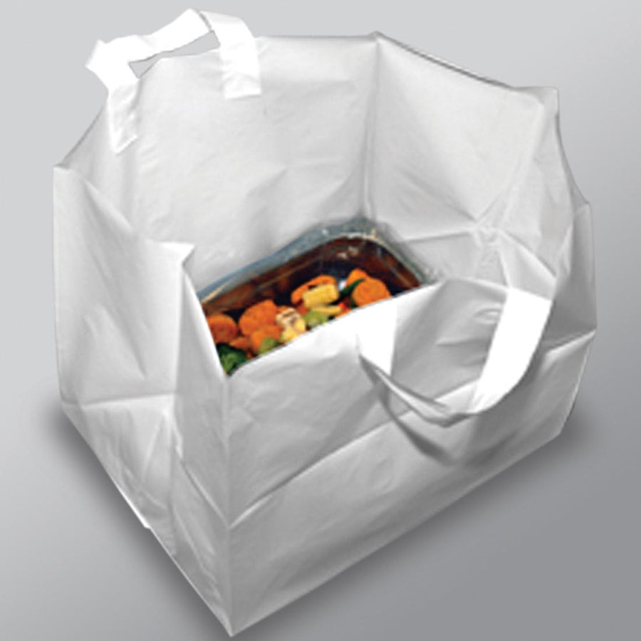 14" x 11.5" x 12" + 11.5"BG 3 mil Unprinted White Fast Take® White Soft Loop Handle Take Out Bags (Medium)