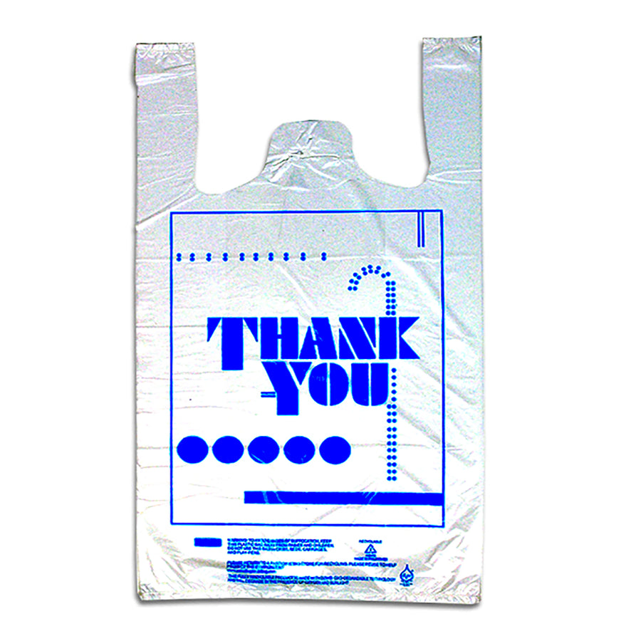 10" x 5" x 19" 0.47 mil "Thank You" Printed T-Shirt Bag (white)