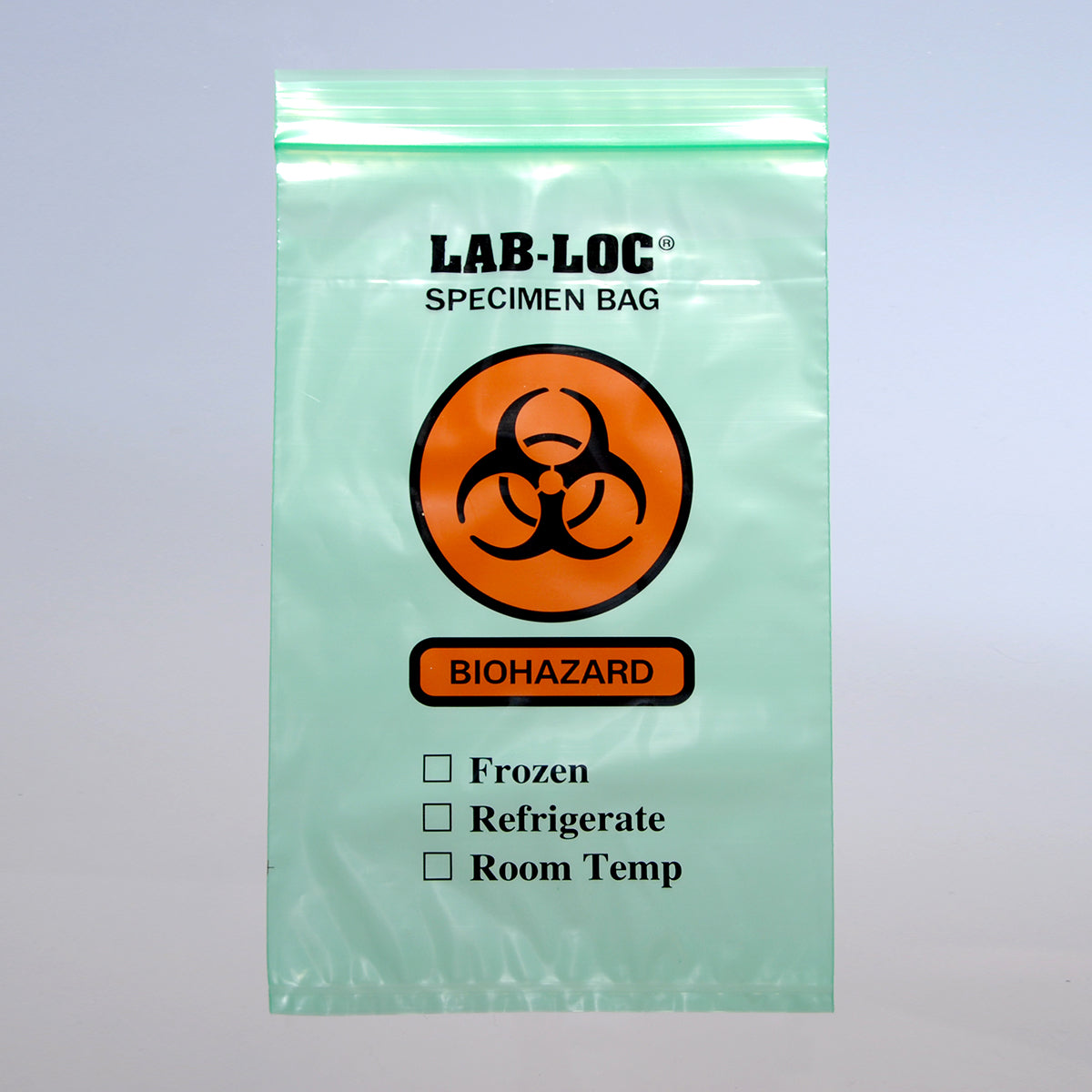 6" x 9" 2 mil Green Tint Reclosable 3-Wall Specimen Transfer Bag (Biohazard)