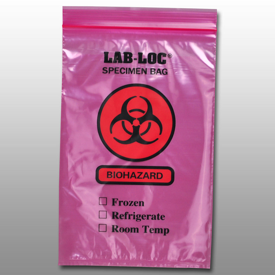 6" x 9" 2 mil Red Tint Reclosable 3-Wall Specimen Transfer Bag (Biohazard)
