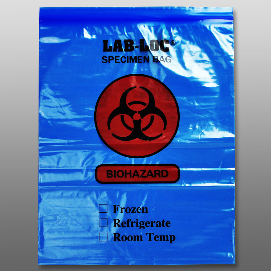 12" x 15" 2 mil Blue Tint Reclosable 2-Wall Specimen Transfer Bag (Biohazard)