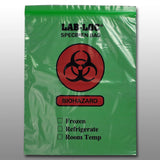 12" x 15" 2 mil Green Tint Reclosable 2-Wall Specimen Transfer Bag (Biohazard)
