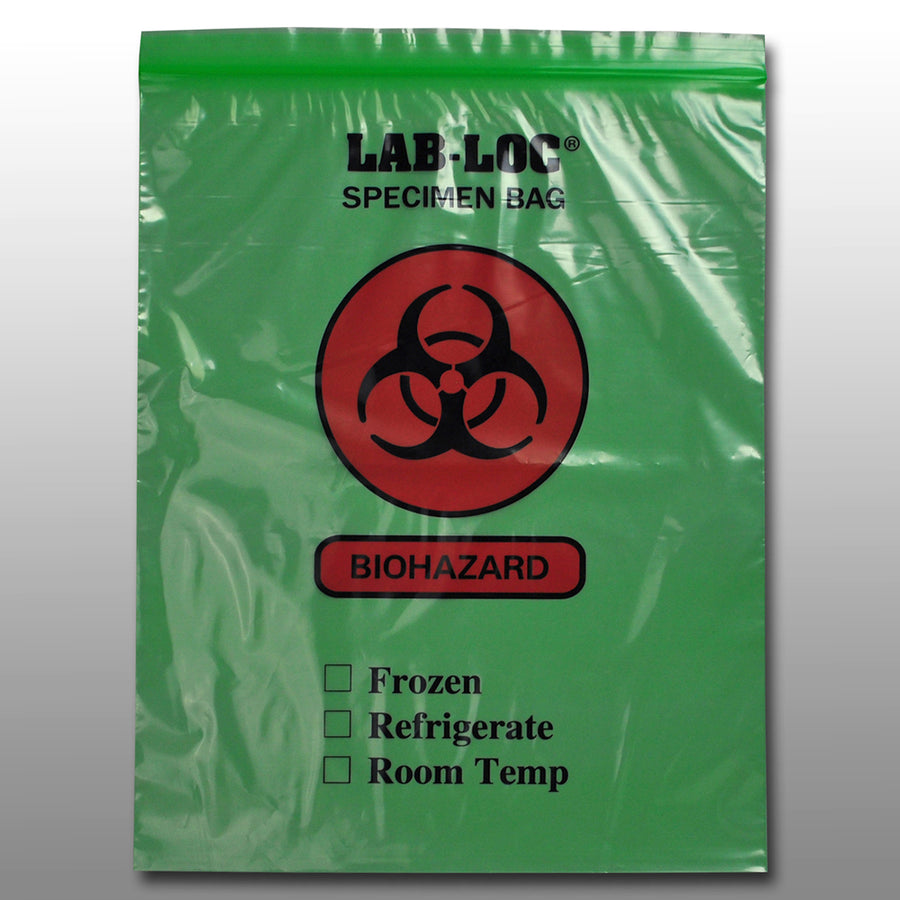 12" x 15" 2 mil Green Tint Reclosable 2-Wall Specimen Transfer Bag (Biohazard)