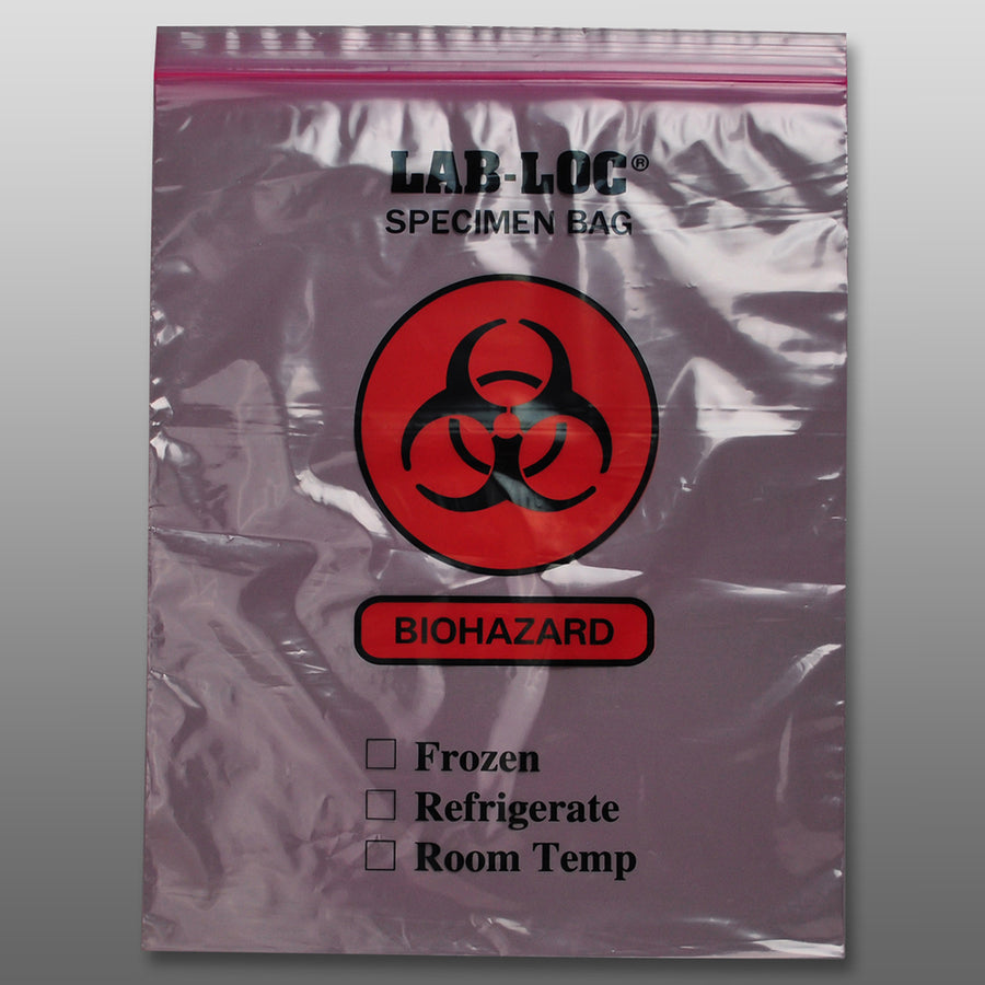 12" x 15" 2 mil Pink Tint Reclosable 2-Wall Specimen Transfer Bag (Biohazard)