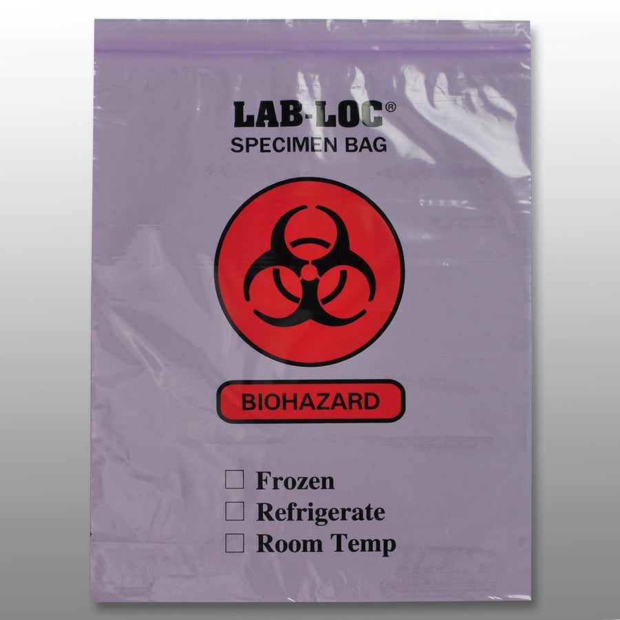 12" x 15" 2 mil Purple Tint Reclosable 2-Wall Specimen Transfer Bag (Biohazard)