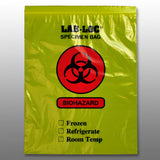 12" x 15" 2 mil Yellow Tint Reclosable 2-Wall Specimen Transfer Bag (Biohazard)