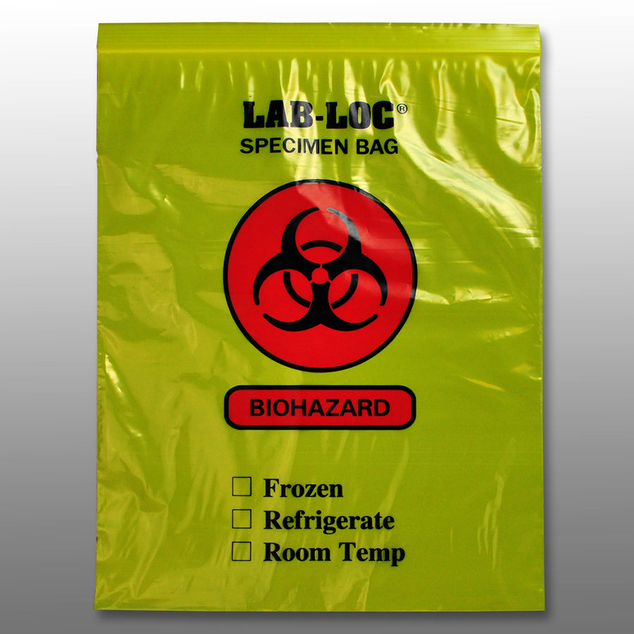12" x 15" 2 mil Yellow Tint Reclosable 2-Wall Specimen Transfer Bag (Biohazard)