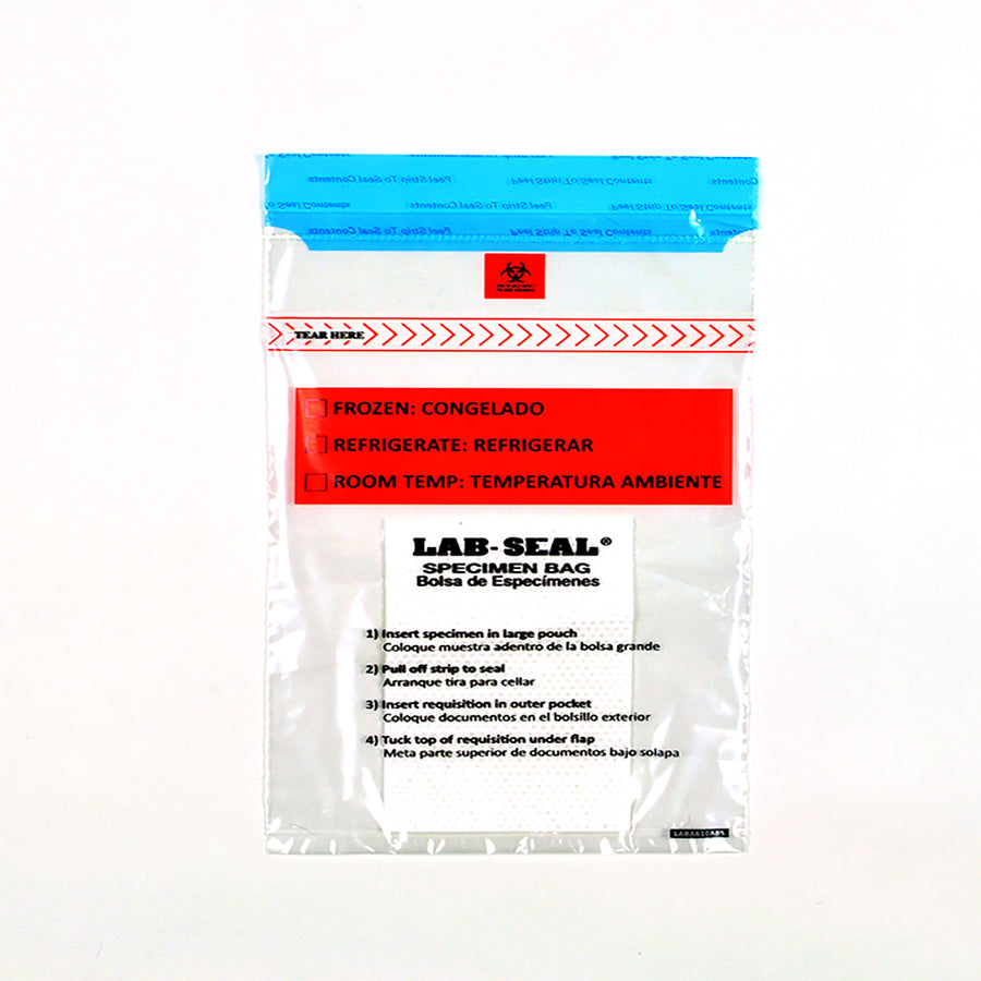 6" x 10" 1.8 mil Lab Seal® Tamper-Evident Specimen Bags w/ Removable Biohazard Symbol and Absorbent Pad