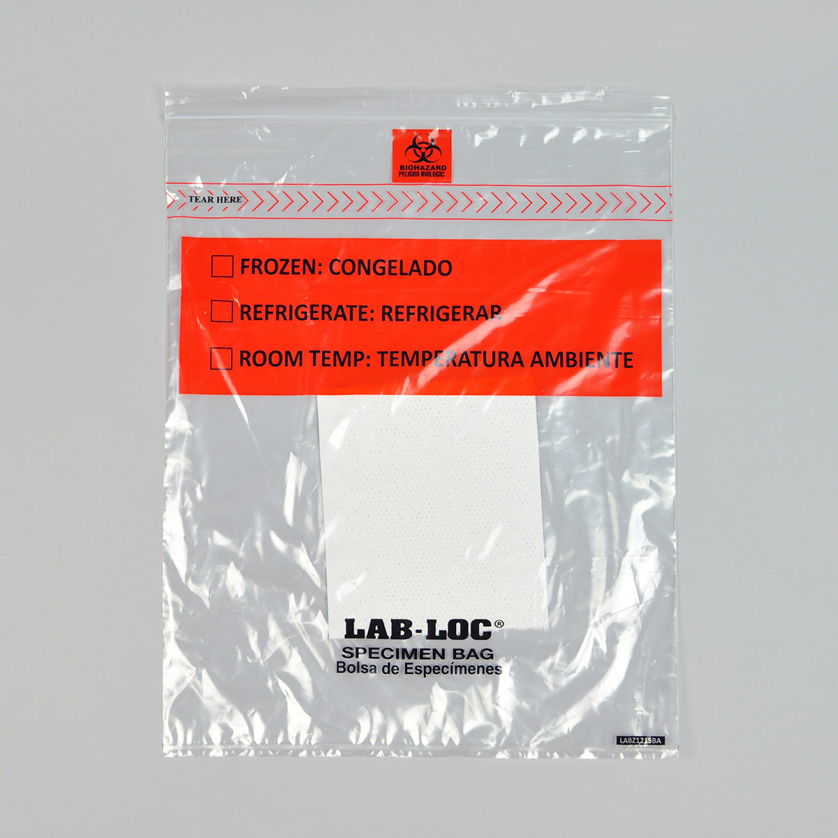 12" x 15" 1.75 mil Lab-Loc® Specimen Bags w/ Removable Biohazard Symbol and Absorbent Pad