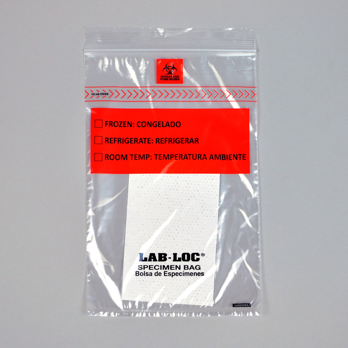 6" x 9" 1.75 mil Lab-Loc® Specimen Bags w/ Removable Biohazard Symbol and Absorbent Pad