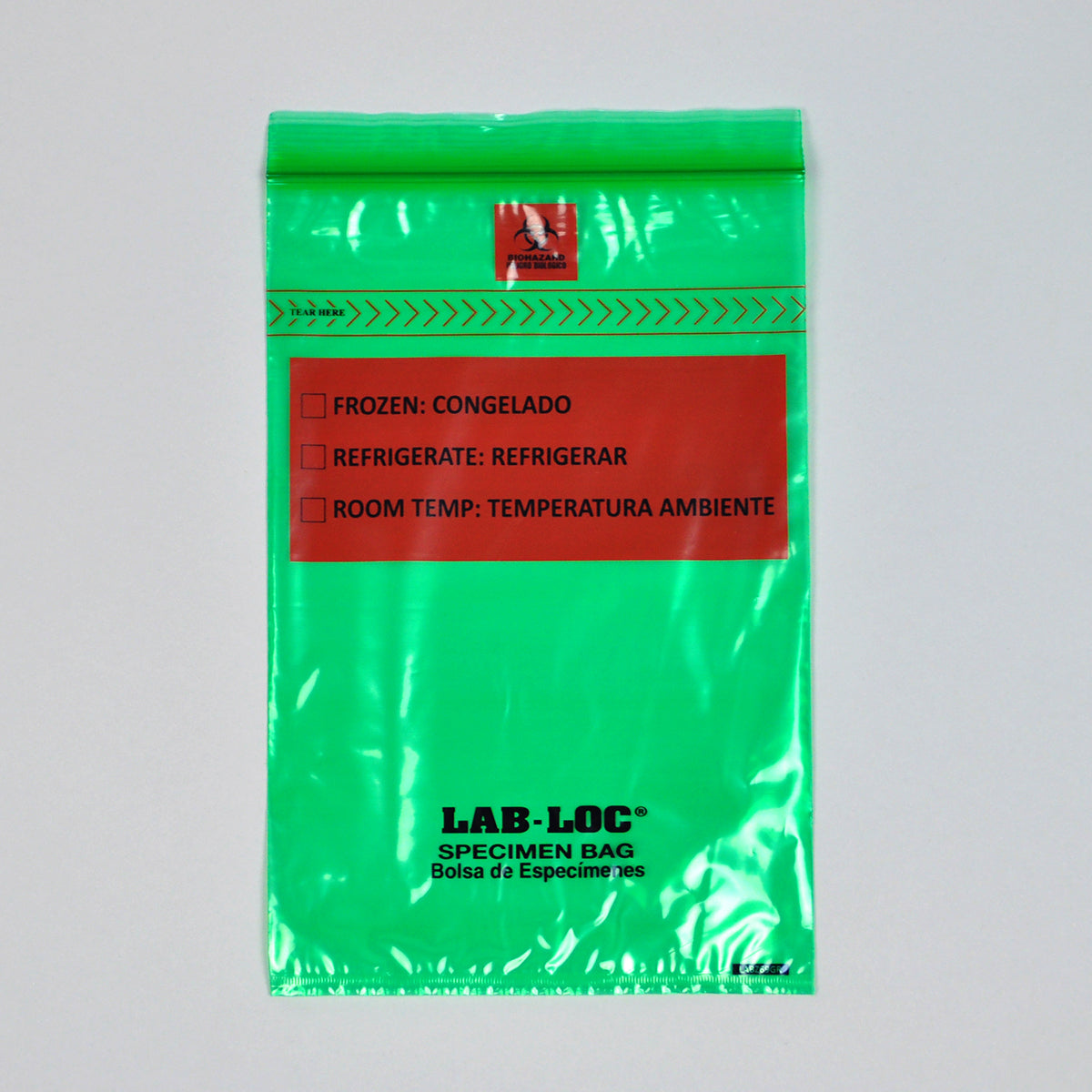 6" x 9" 1.75 mil Lab-Loc® Specimen Bags w/ Removable Biohazard Symbol - Green Tint