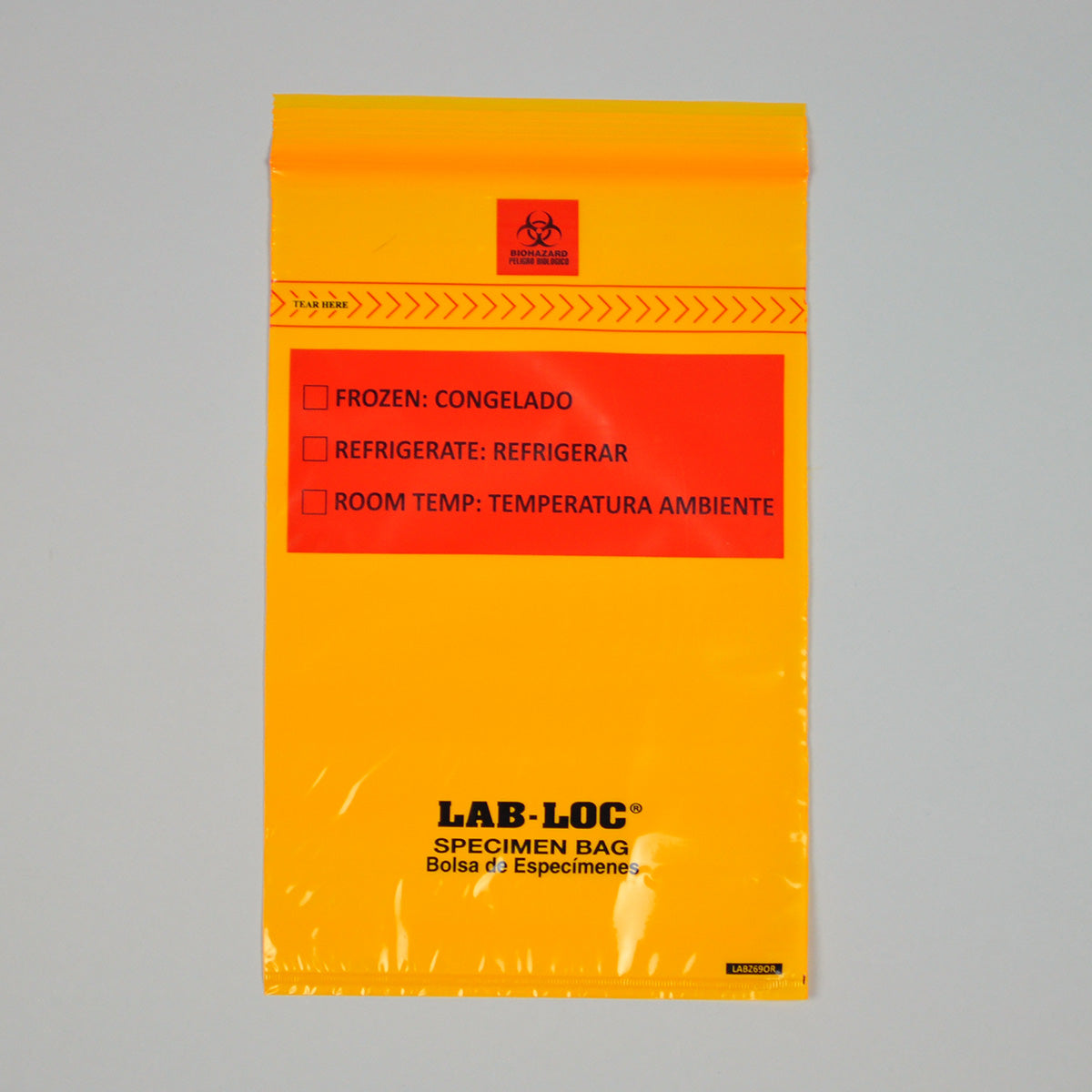 6" x 9" 1.75 mil Lab-Loc® Specimen Bags w/ Removable Biohazard Symbol - Orange Tint