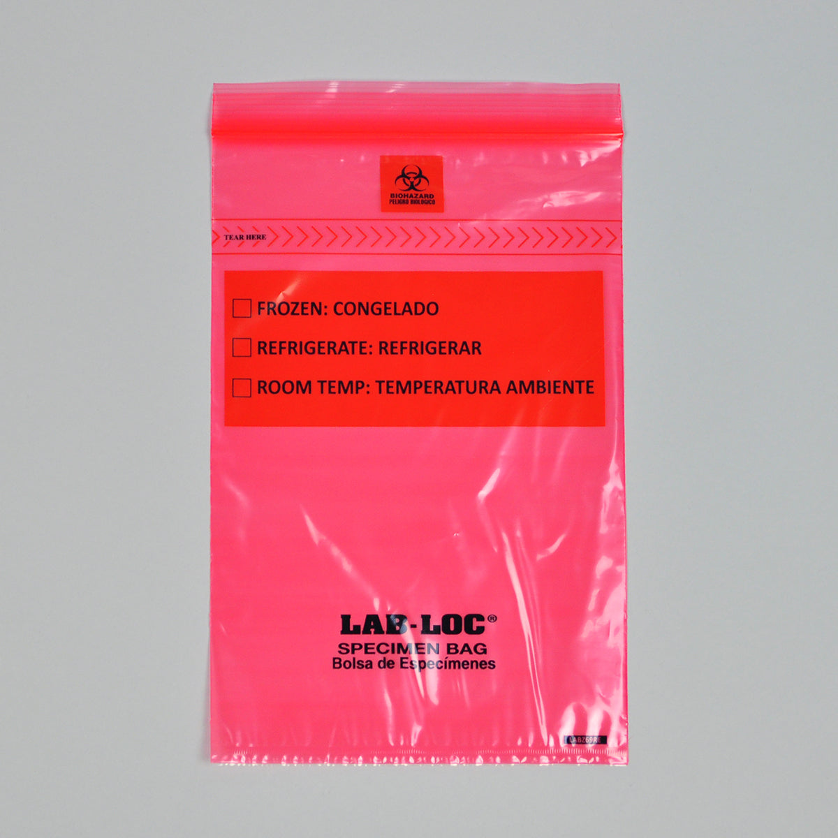 6" x 9" 1.75 mil Lab-Loc® Specimen Bags w/ Removable Biohazard Symbol - Red Tint