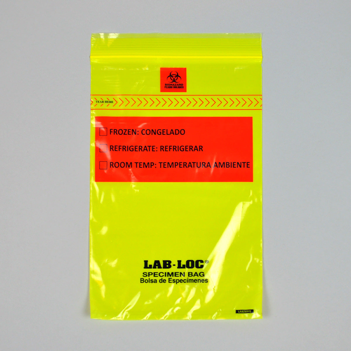 6" x 9" 1.75 mil Lab-Loc® Specimen Bags w/ Removable Biohazard Symbol - Yellow Tint
